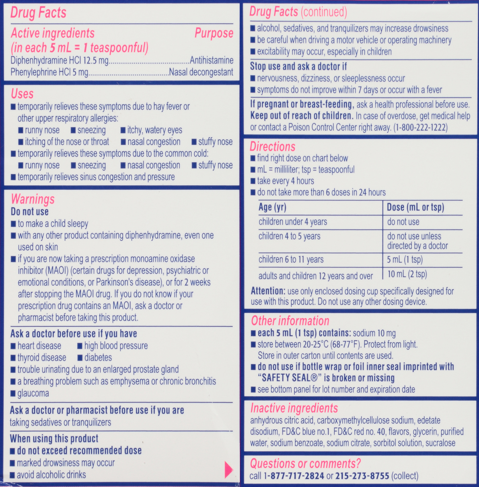 Benadryl-D Allergy & Sinus Liquid, Grape, 4 fl oz | FSAstore.com