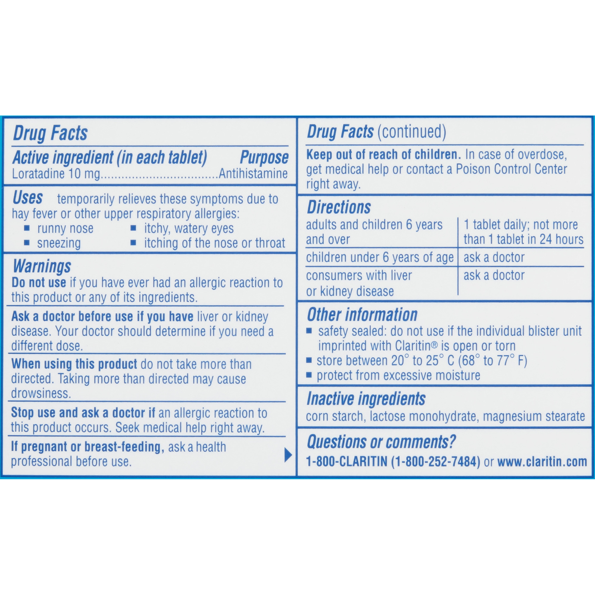 Claritin 24 Hour Non Drowsy Allergy Relief 10 mg Tablets - 20 Ea ...