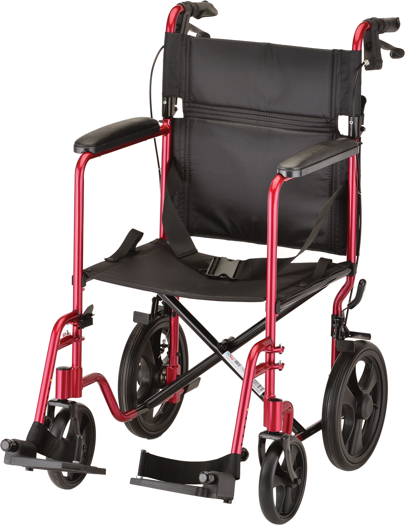 Nova Lightweight Transport Chair with Hand Brakes, Red