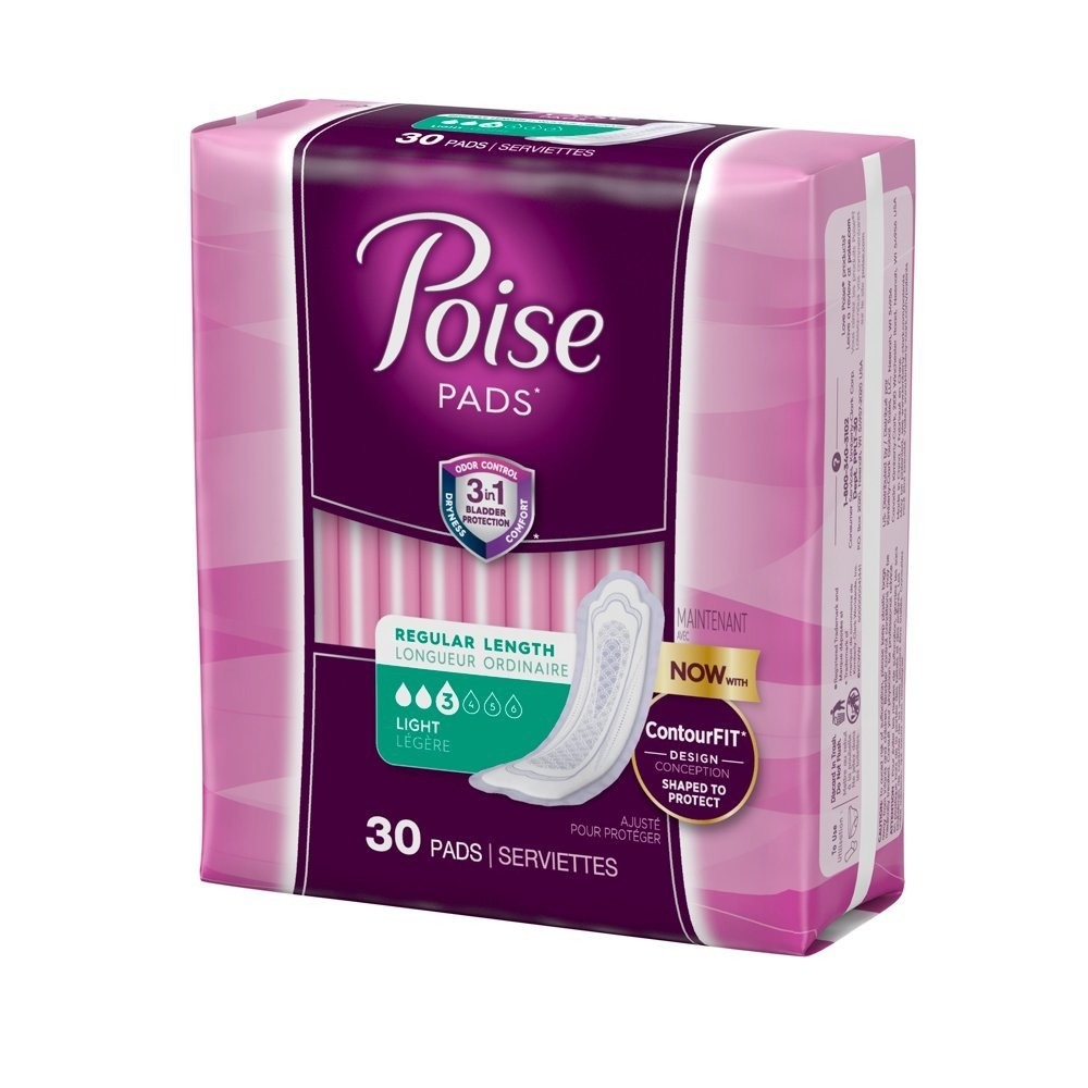 Poise Incontinence Pads, Light Absorbency, Regular, 30 Count (case of 4