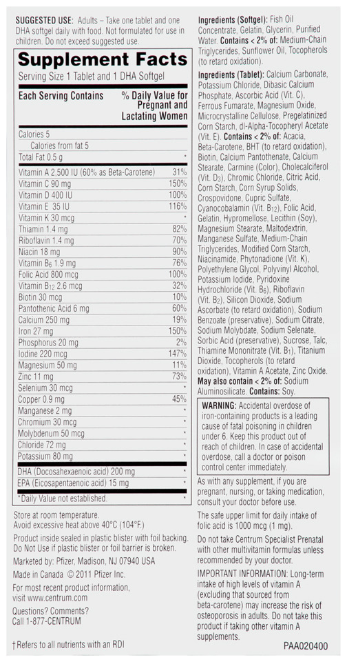 Centrum Specialist Prenatal Multivitamin, 28 Tablets & 28 Softgels