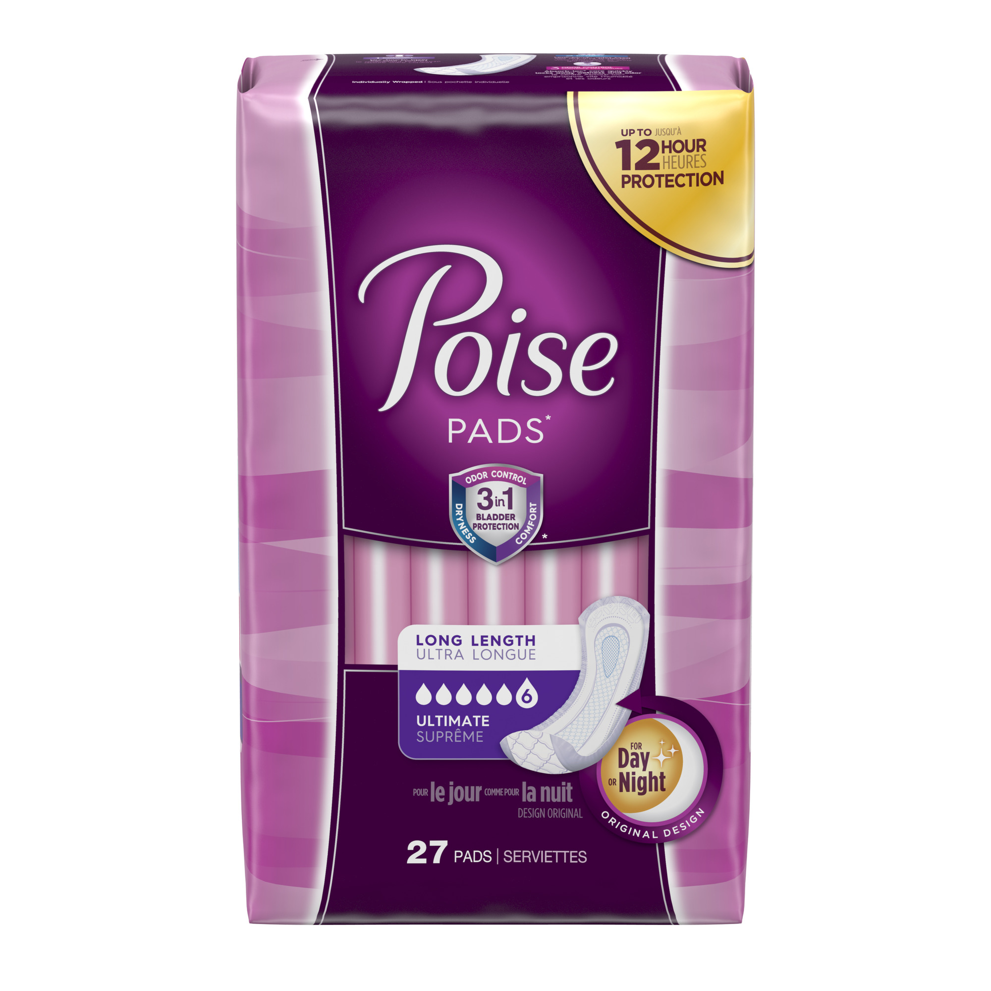 Poise Incontinence Pads, Ultimate Absorbency, Long, 27 Count (Pack of 4