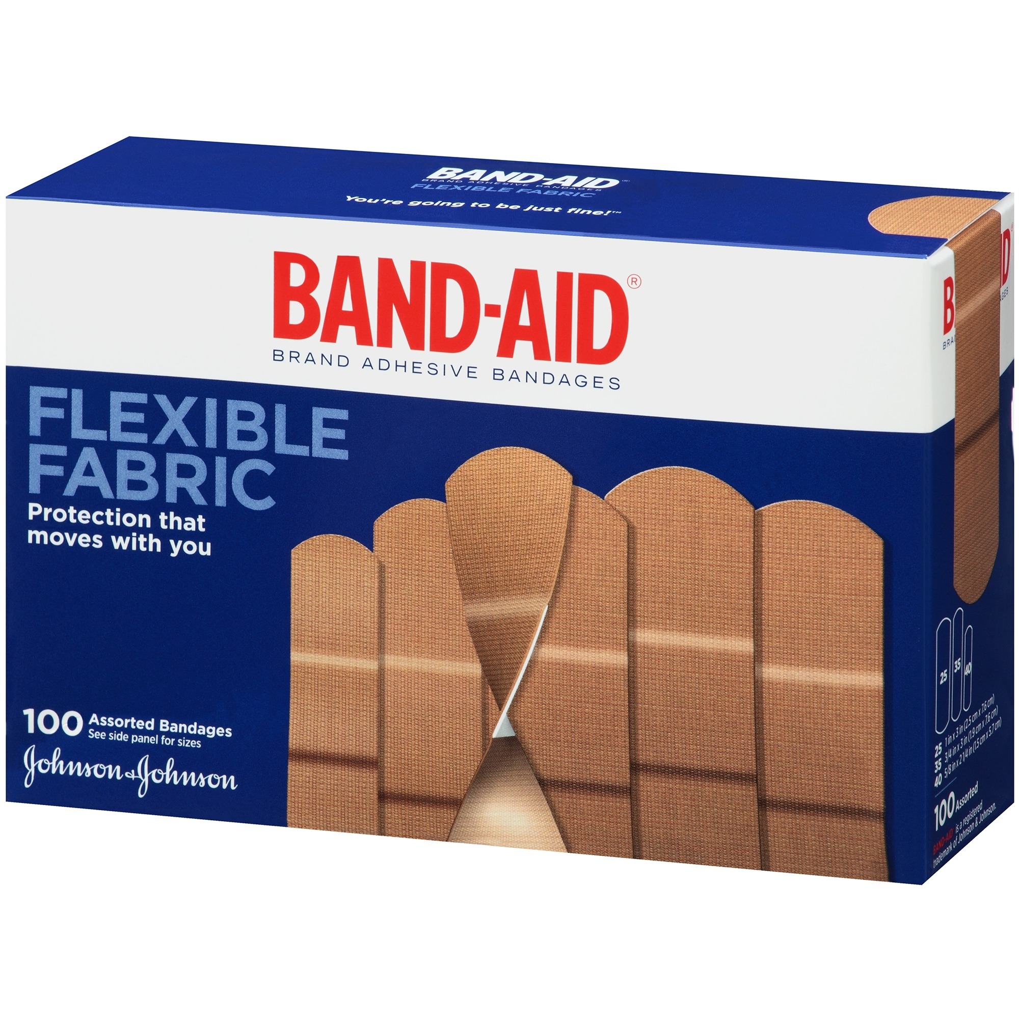 BandAid Flexible Fabric Adhesive Bandages, Assorted Sizes, 100 ct