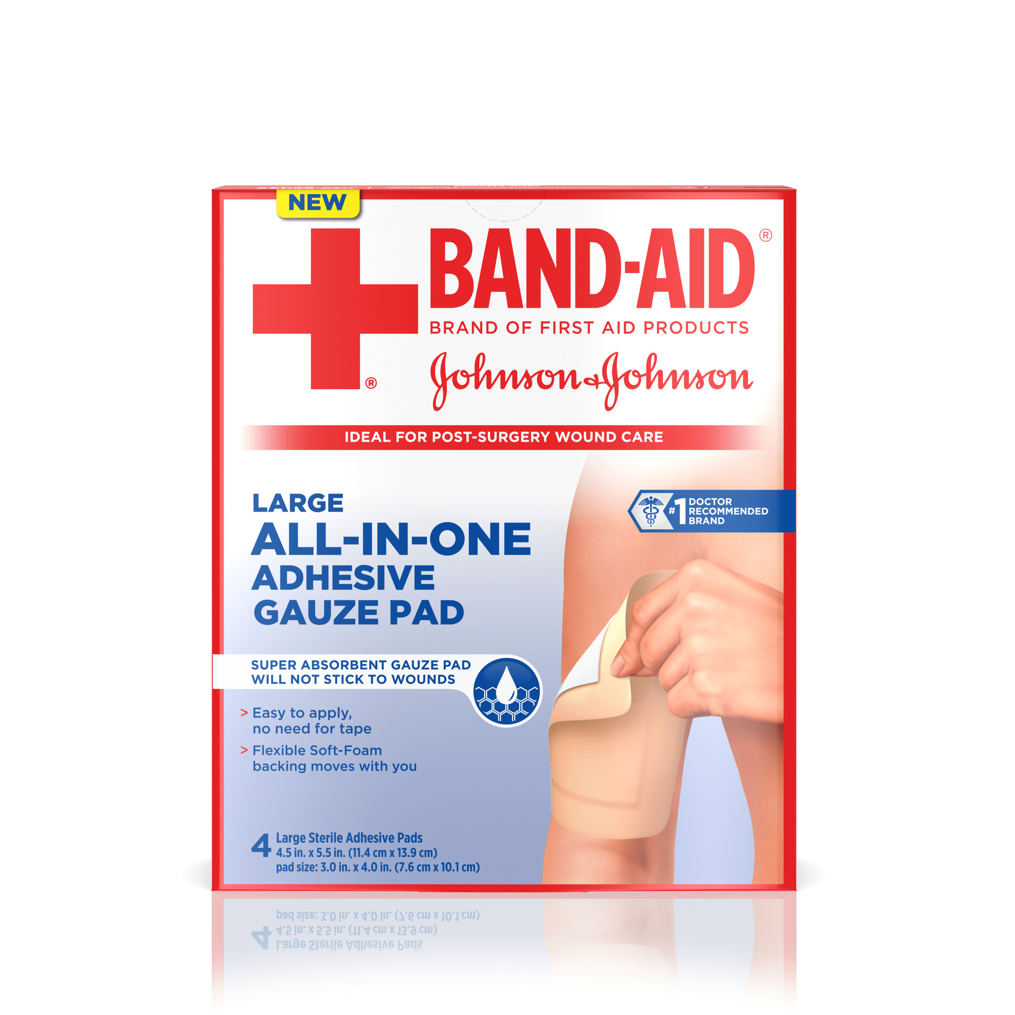 BandAid AllinOne Adhesive Gauze Pad, Large 4ct