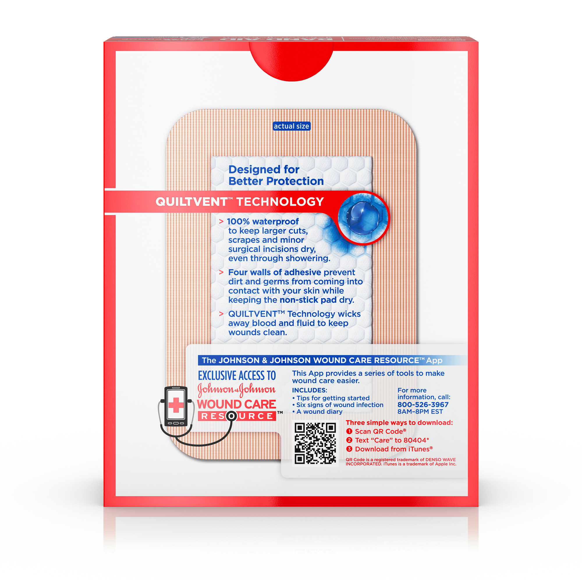 BandAid First Aid NonStick Sterile Waterproof Pads, Large 2.9" x 4