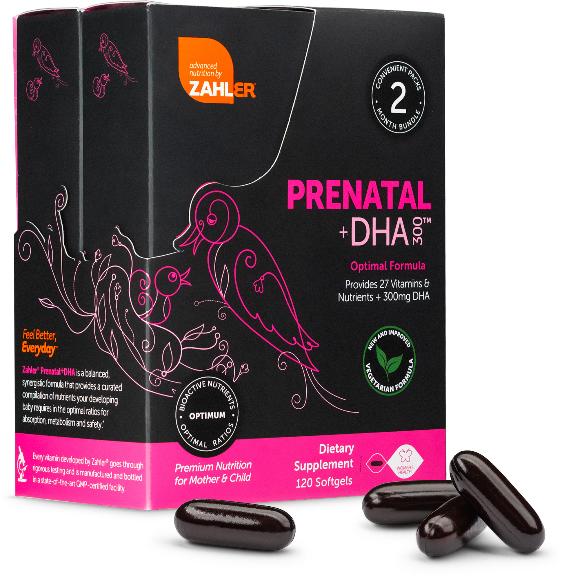 Zahler Prenatal + DHA 300mg Vitamins,120 Softgels