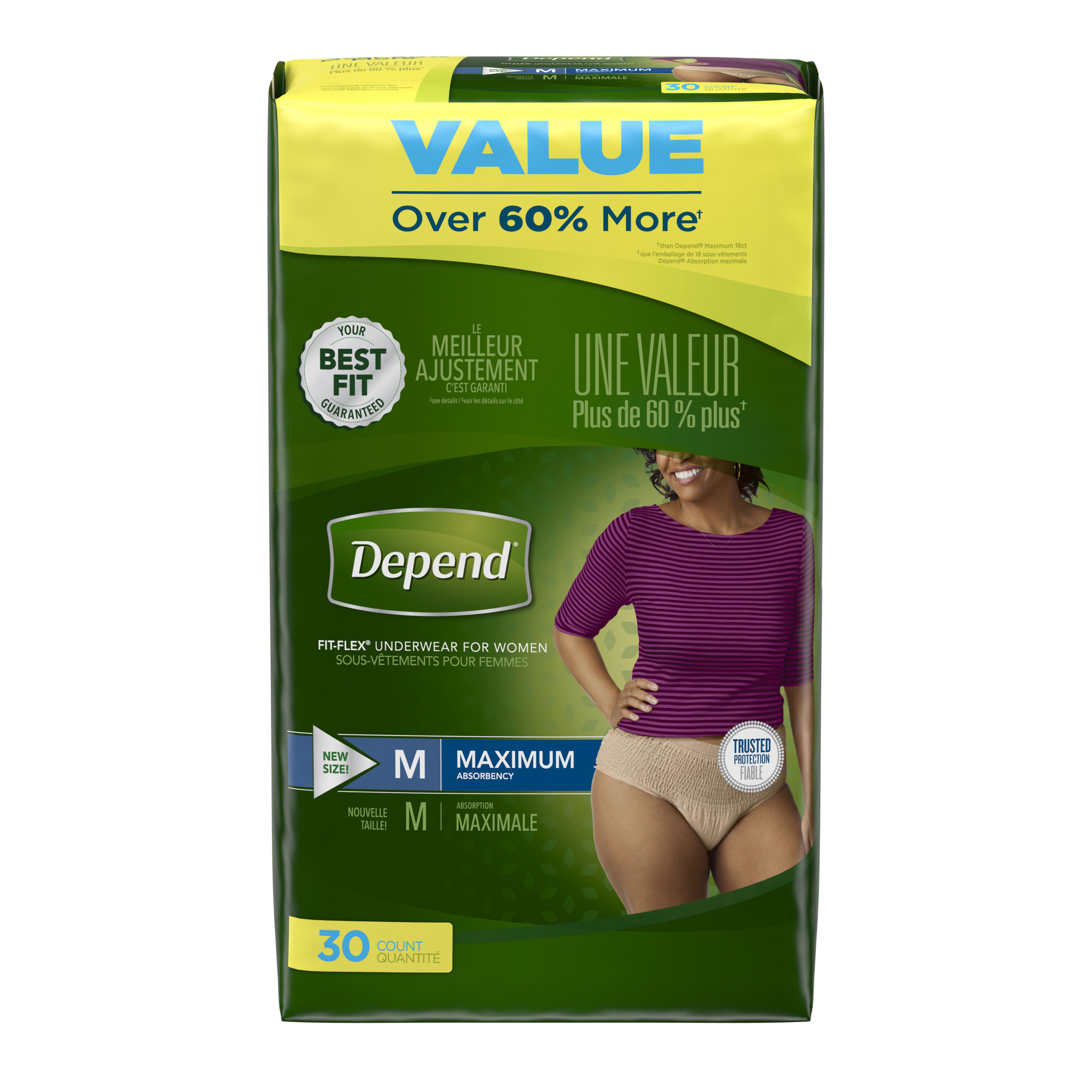 Depend FITFLEX Incontinence Underwear for Women, Maximum Absorbency, M