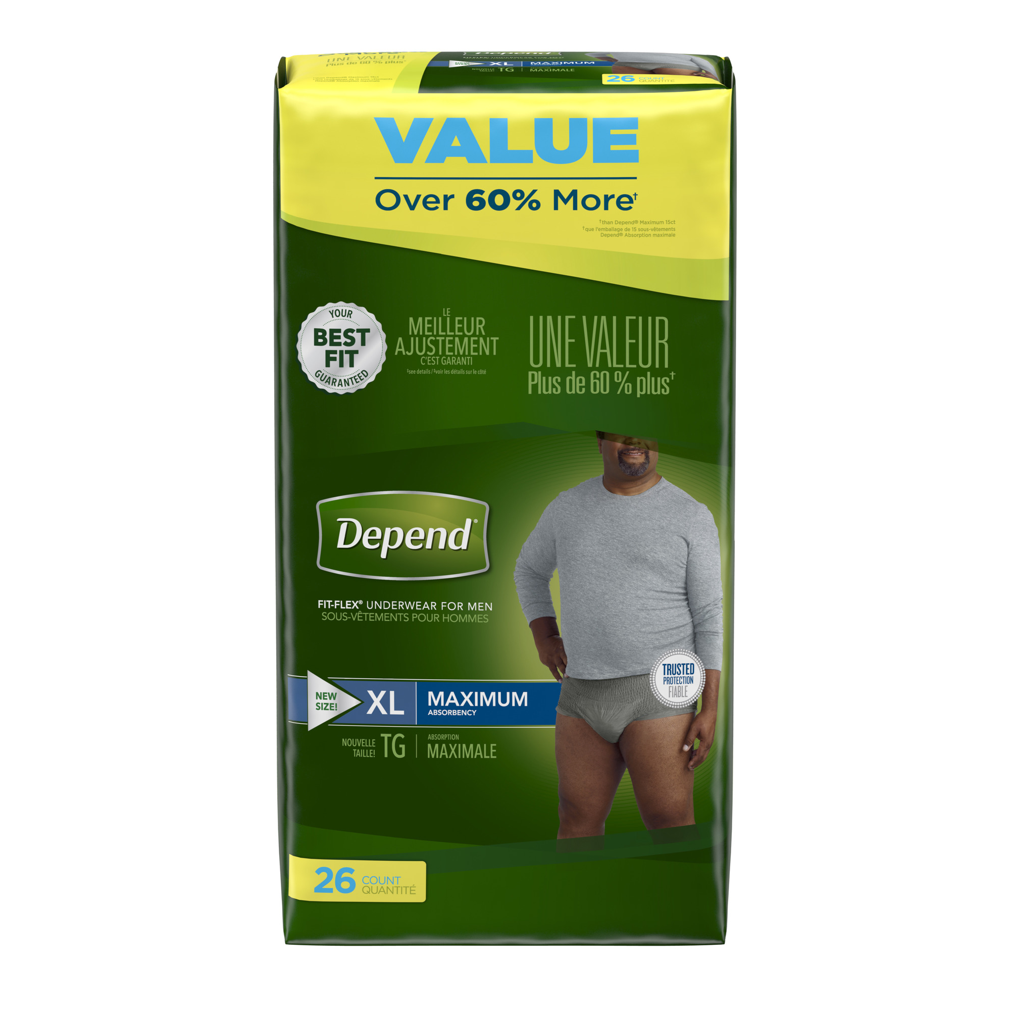 Depend FIT-FLEX Incontinence Underwear for Men, Maximum Absorbency, XL ...