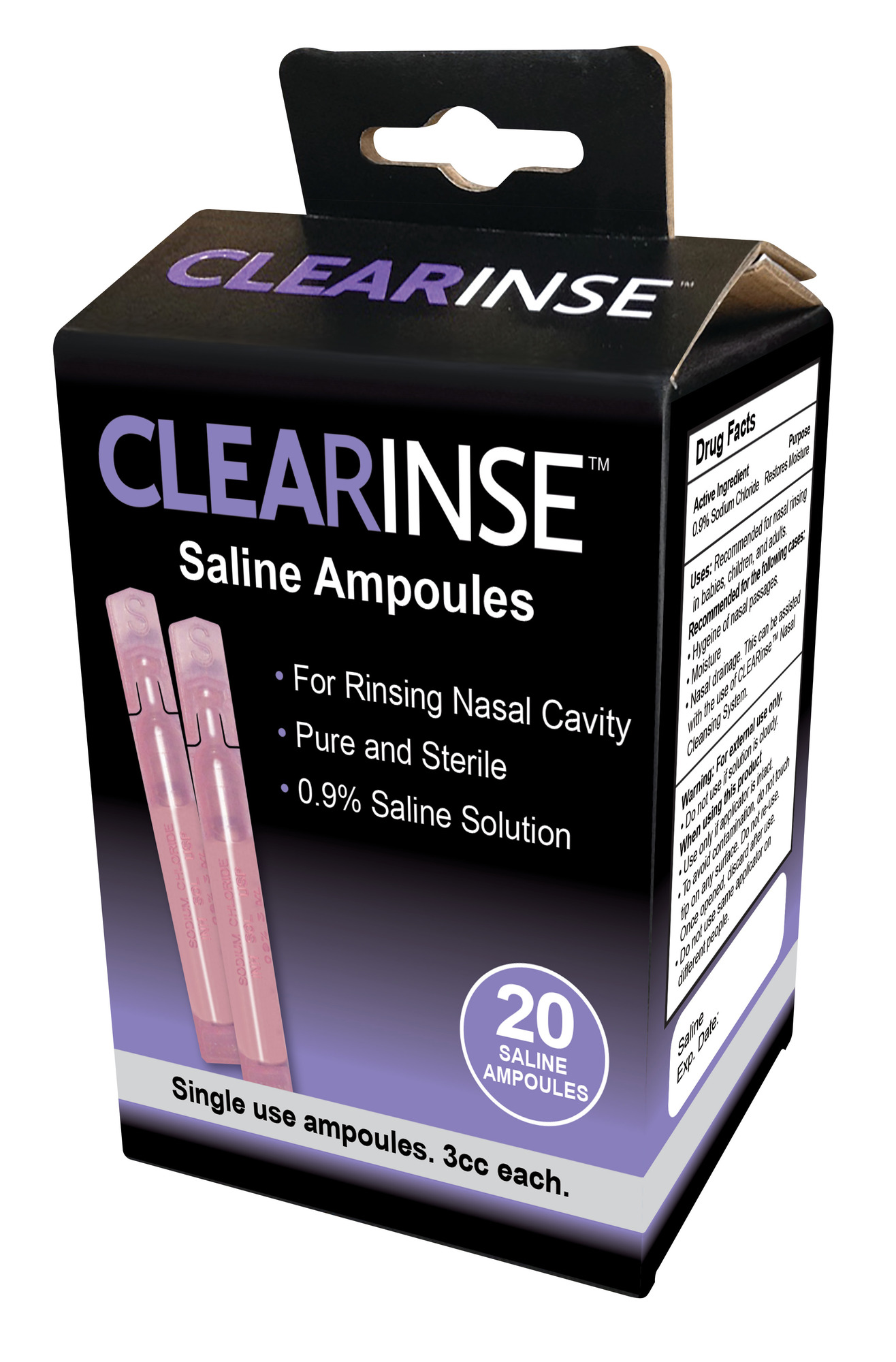 CLEARinse Nasal Cleaning Aspirator Saline Ampoules, 20Pack