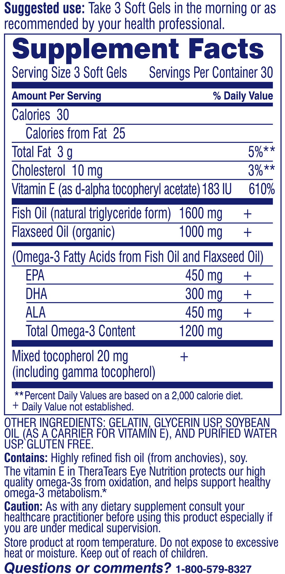 TheraTears Nutrition Omega3 Supplement with Vitamin E, Capsules, 90 ea
